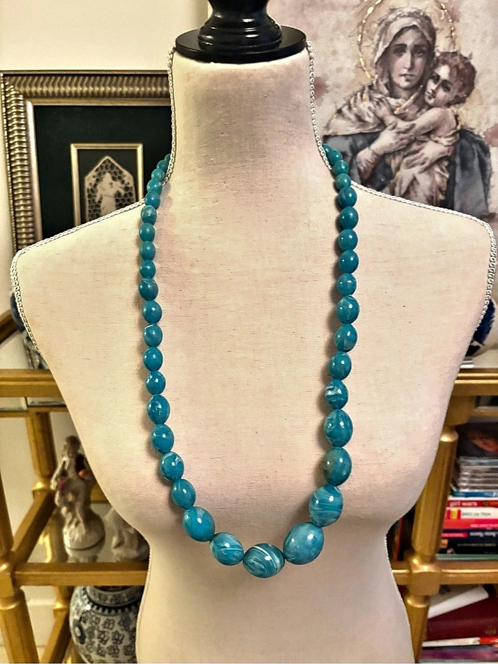 Blue Beaded Statement Necklace Like New